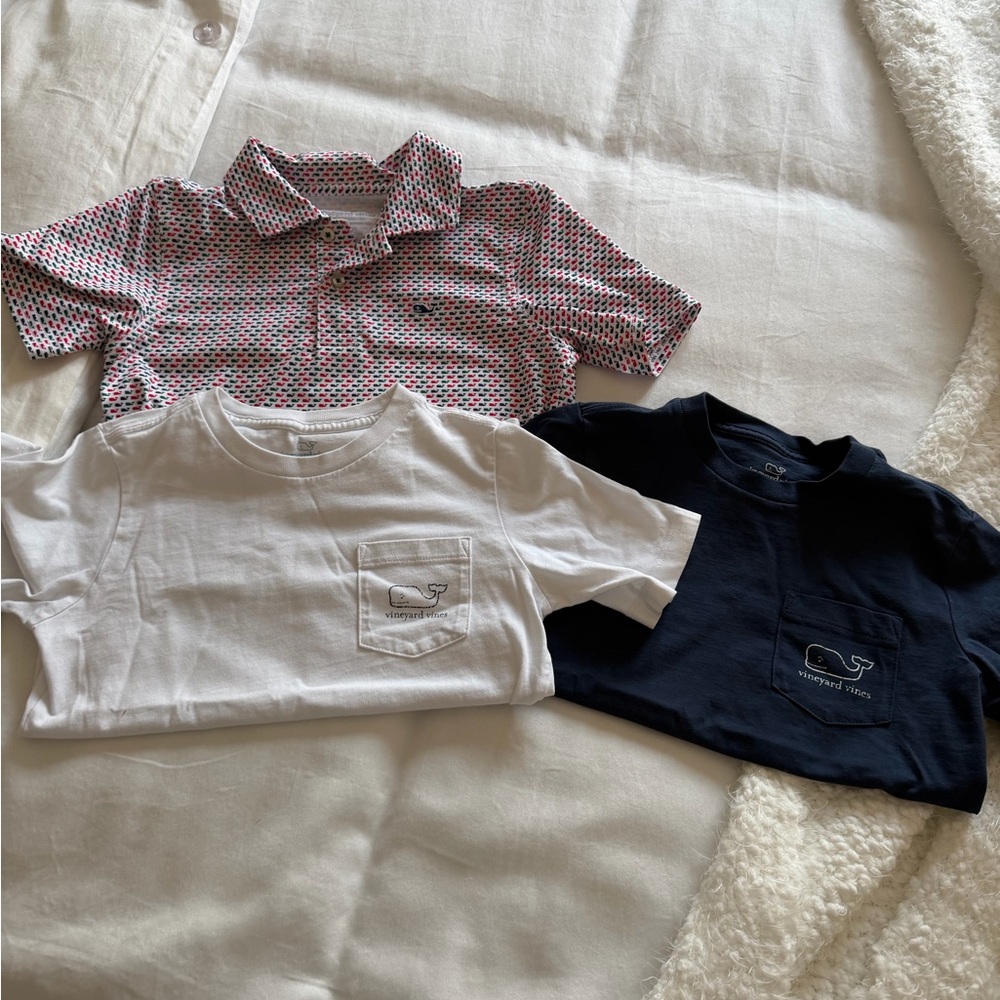 Vineyard Vines Kids 3-Pack: White Tee, Navy Tee & Pink/Navy Patterned Polo